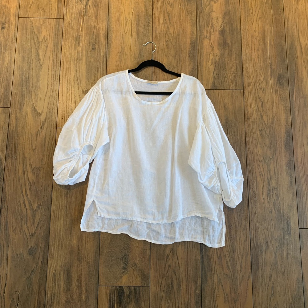 Linen Puff Sleeve Top Made in Italy